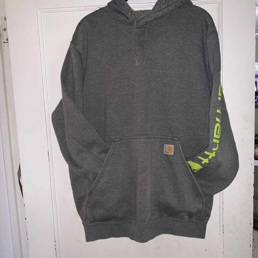 Carhartt Hoodie Men's Medium Pullover Sweatshirt Gray Sleeve Logo